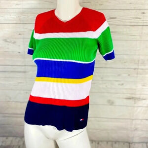 Vintage Tommy Hilfiger color block knit shirt top multicolor y2k cotton
